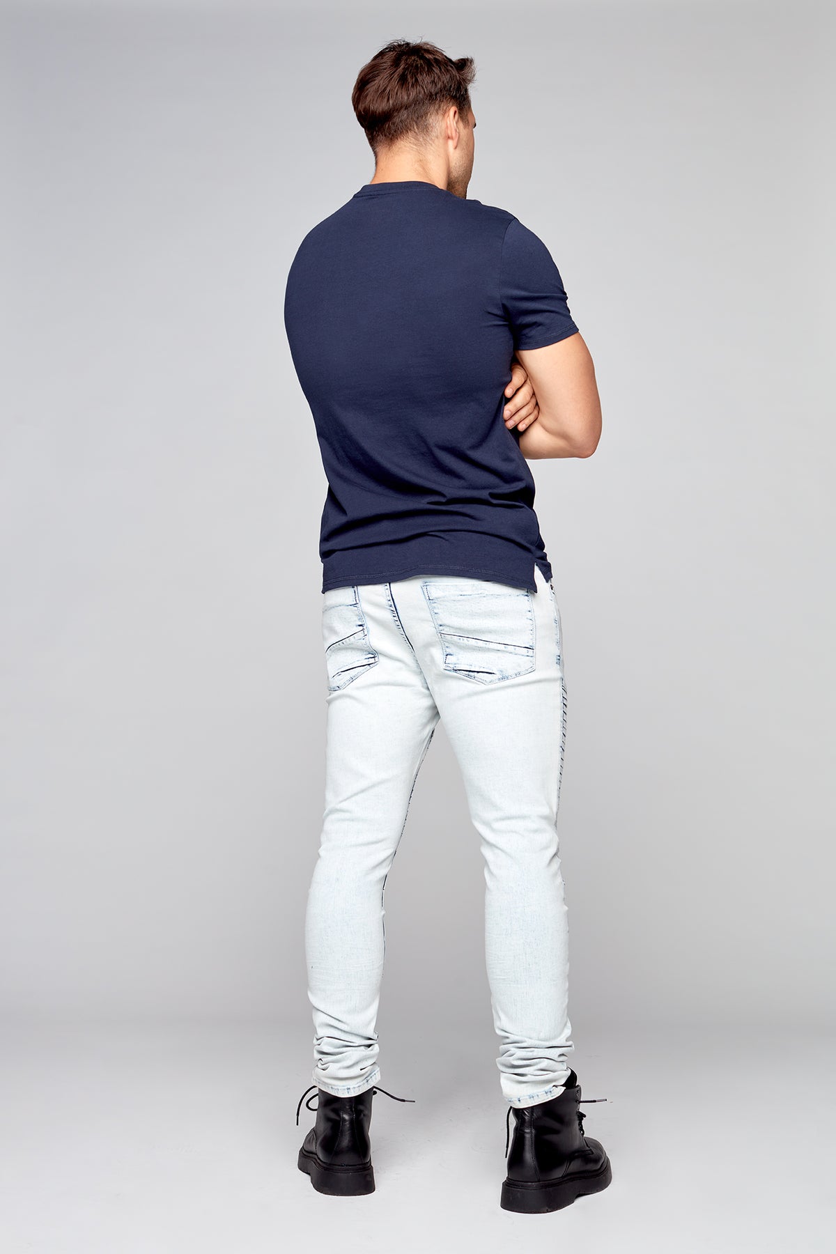 5 Pocket Slim Fit Pintuck Jeans - Light Indigo Acid Wash - DENIM SOCIETY™