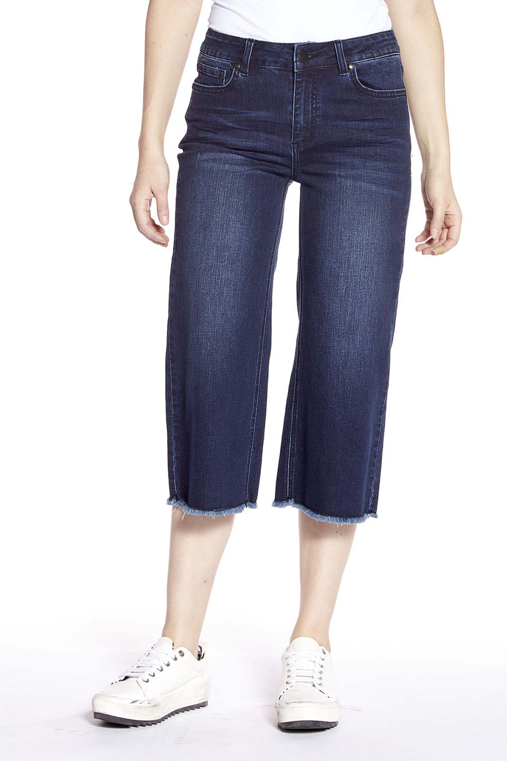 MEGHAN - Ladies 5 Pocket Wide Leg Cropped Pant - Dark Indigo Rinse - DENIM SOCIETY™