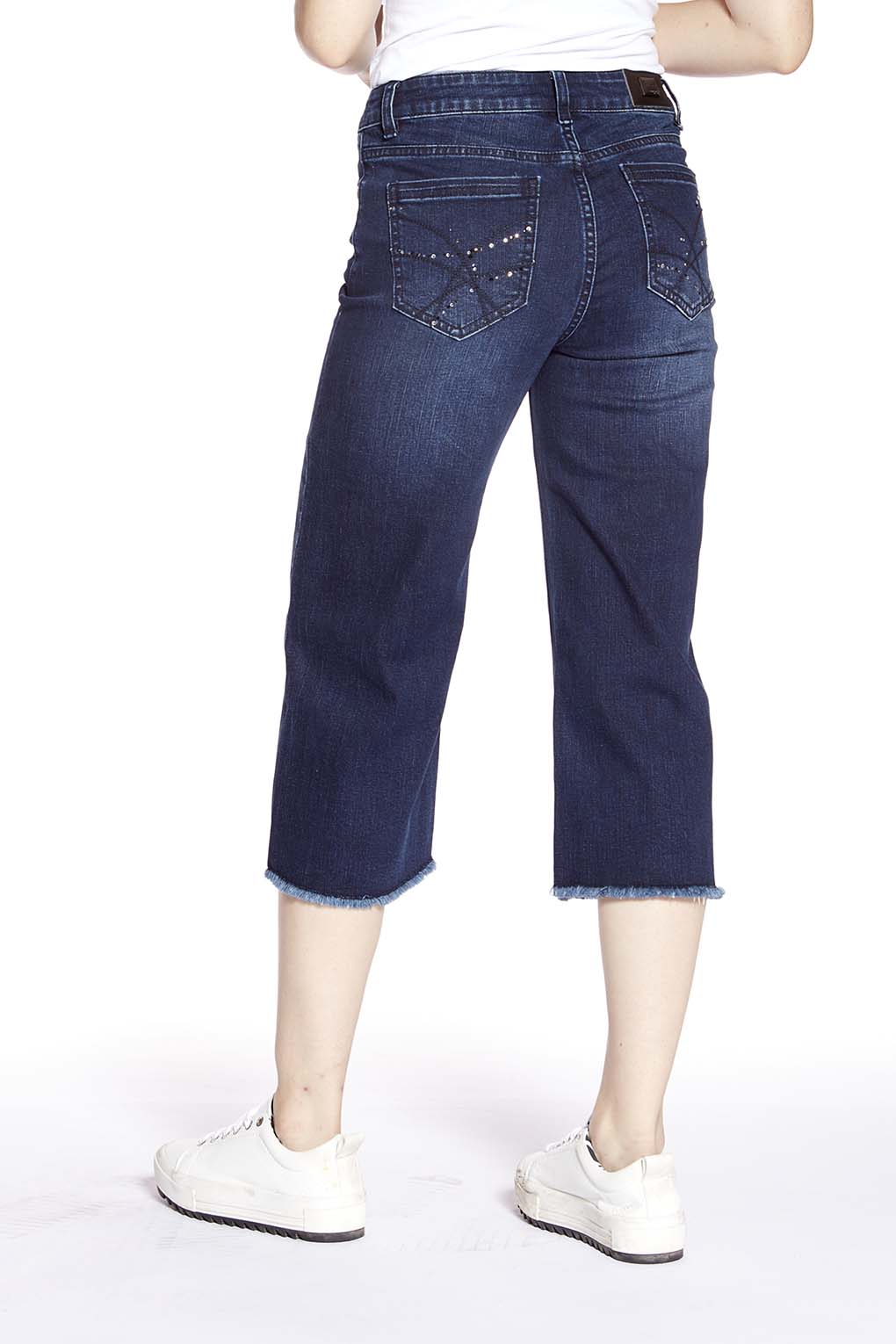 MEGHAN - Ladies 5 Pocket Wide Leg Cropped Pant - Dark Indigo Rinse - DENIM SOCIETY™